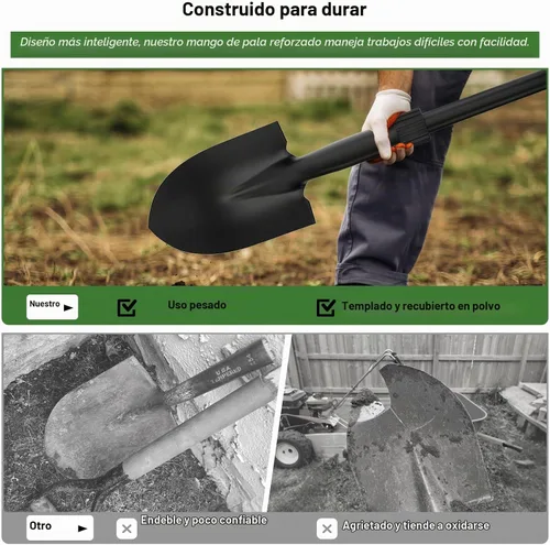 Vista 4 de Pala, palas para excavar, pala de jardín de 33 pulgadas resistente con agarre ergonómico en D, pala pequeña para camping, bordes, todoterreno, mini