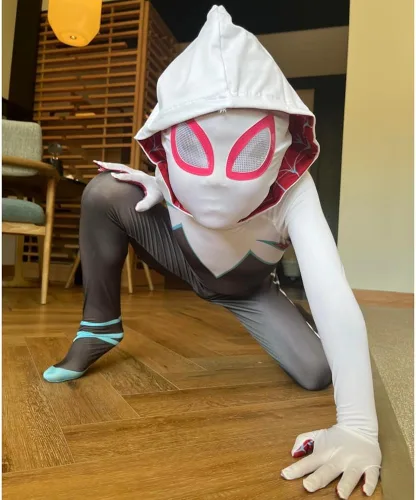 Vista 4 de Wudiatae Disfraz de superhéroe fantasma para niñas, overol de Halloween y cosplay