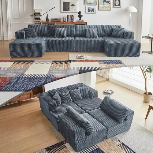 Vista 18 de Sofá grande sin hueso de 125 pulgadas con diván, moderno sofá modular con asiento profundo, sofá tapizado de pana en forma de U para sala de estar