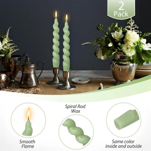 Vista 3 de Candelabros en espiral verde y velas cónicas verdes - Gedengni 7.5 pulgadas Velas cónicas cortas y encantadoras con diseño retorcido, velas sin