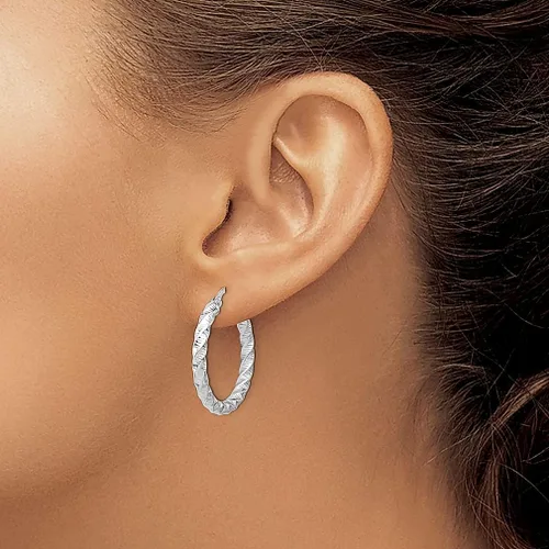 Vista 3 de Juego de aretes de aro trenzados de oro blanco de 14 quilates de 0118in joyería fina redonda para mujer regalos para ella Cristal Oro blanco Cristal