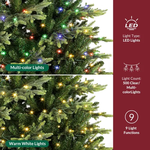 Vista 12 de SHareconn Árbol de Navidad artificial preiluminado de 7.5 pies con luces que cambian
