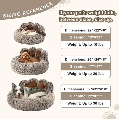 Vista 5 de Jiupety Cama calmante para mascotas en forma de pata, cama de felpa en forma de dona de piel sintética para perros y gatos, lavable a máquina, parte