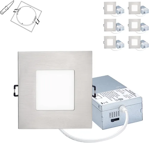 Vista 8 de POPANU Iluminación empotrable LED cuadrada de 4 pulgadas, lámpara empotrable sin lata, luz de techo regulable con caja de conexiones, Blanco