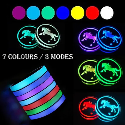 Vista 3 de 2 piezas de luces LED para portavasos de coche, almohadillas luminiscentes de 7 colores, posavasos de coche con carga USB, almohadilla luminiscente