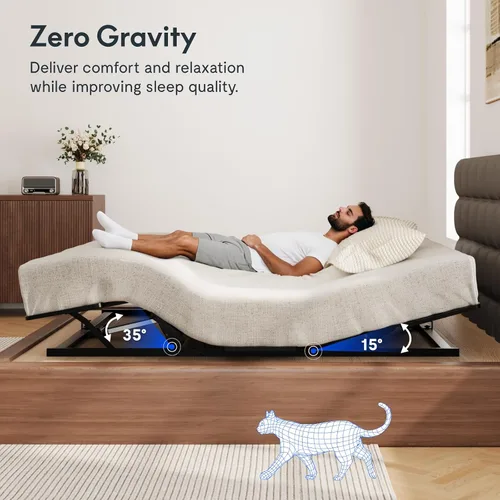 Vista 4 de FLEXISPOT S3K-Lite Base de Marco de Cama Ajustable Tamaño King, Sin Espacio, Inclinación Independiente de Cabeza y Pie, Gravedad Cero, Control