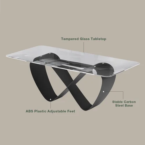 Vista 9 de POVISON Hobart - Mesa de comedor moderna de 71 pulgadas para 6, mesa de comedor negra de piedra sinterizada con pedestal de acero al carbono