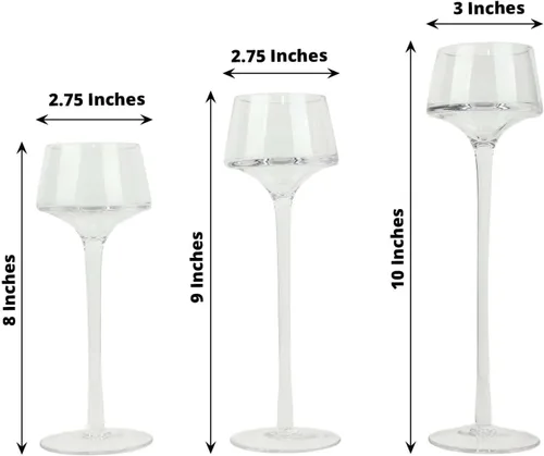 Vista 3 de Efavormart - Juego de 3 centros de mesa con pedestal de cristal transparente de tallo largo, portavelas de disco de candelita altos, 8, 9, 10