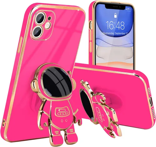 Vista 10 de Pepmune - Funda para iPhone 11 con bonito soporte de astronauta 3D, color negro Luxury Electroplated Soft Silicone Cover with Holder, Lovely 3D