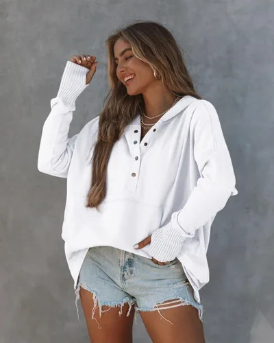 Vista 2 de BZB Womens Sweatshirts and Hoodies Pullover Oversized Hoodie Button Down Henley Shirts S-2XL