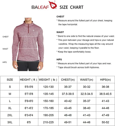 Vista 6 de BALEAF Camisas de correr con cremallera de 14 para hombre, de manga larga, con bolsillo trasero