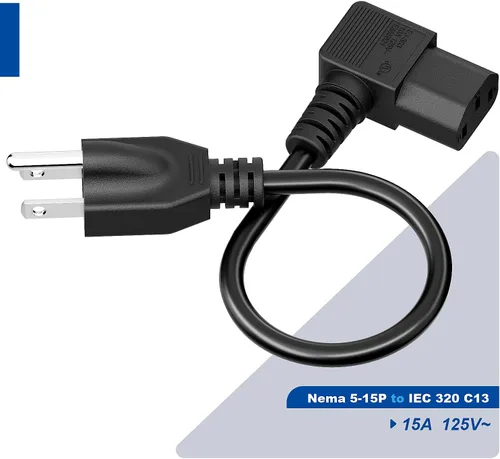 Vista 5 de Cable de alimentación en ángulo recto Nema 5-15P a IEC 320 C13, cable de alimentación de CA macho de 3 clavijas a hembra IEC de ángulo recto de 1 pie