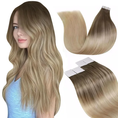 Vista 47 de LaaVoo Extensiones adhesivas de cabello humano real, color negro azabache, extensiones de cabello humano liso y sedoso, 10 pulgadas, 20
