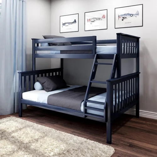 Vista 2 de Max & Lily - Litera, marco de cama individual sobre cama matrimonial para niños, color azul.
