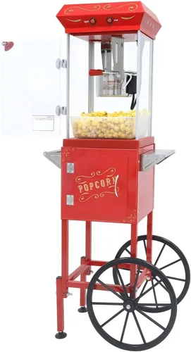 Vista 15 de 20 OZ Commercial Popcorn Machine with Cart - Stainless Steel Kettle Popper with Wheels, Warming Deck & Tempered Glass, for Business, School