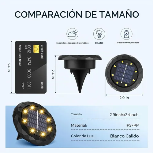 Vista 3 de SOLPEX Paquete de 12 luces solares pequeñas para tierra, luces de entrada