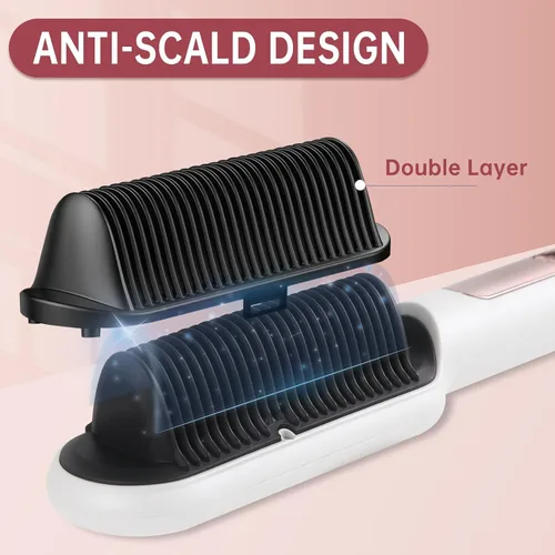 Vista 2 de Cepillo alisador de cabello iónico negativo con 9 ajustes de temperatura, peine alisador de cabello de calentamiento rápido de 30s con pantalla LED