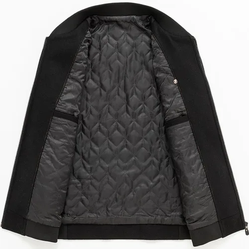 Vista 2 de Lu's Chic Men's Wool Coats Quilted Bomber Jackets Long Sleeve Slim Fit Cozy Spring Fall Top Thick Warm Pocket Casual Jackets