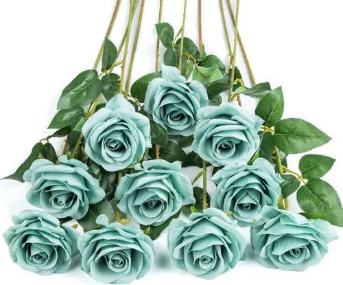 Vista 30 de DuHouse 10 rosas falsas de seda artificial, color morado otoñal Púrpura Otoño
