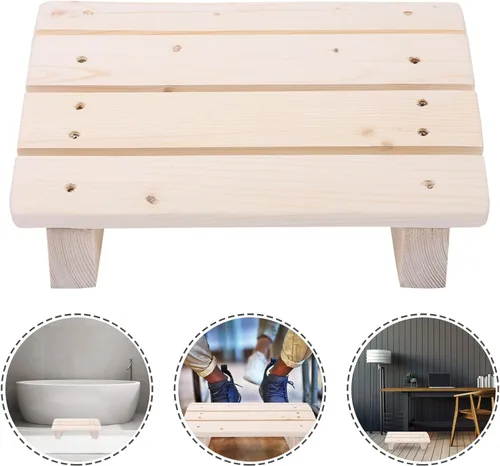 Vista 9 de Reposapiés de madera para debajo del escritorio, reposapiés de oficina inclinado para el hogar y el trabajo, diseño ergonómico para aliviar el dolor