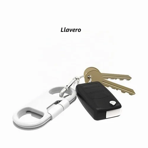 Vista 5 de Cable Lightning para carga de iPhone + llavero + abridor de botellas + mosquetón de aluminio, llavero portátil multifunción con abridor de botellas