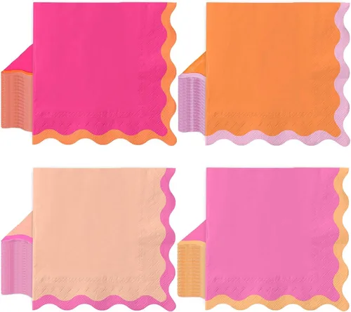 Vista 15 de Whaline 100 servilletas de papel festoneado azul, verde, rosa, amarillo, servilletas de almuerzo, desechables, decorativas, para postres, cenas