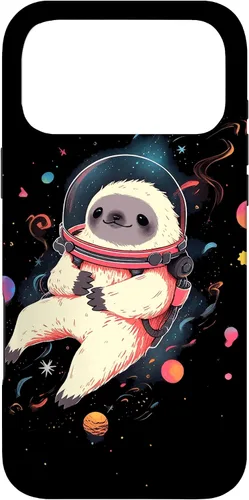 Vista 22 de Sloth Floating in Space Planets Stars Sloth Lover Case for iPhone 16