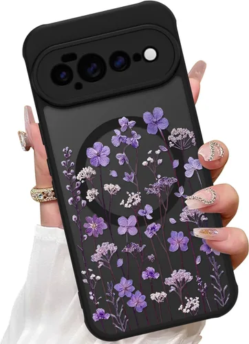 Vista 37 de ZIYE Funda magnética para Google Pixel 9 Pro XL de 6.8 pulgadas [compatible con MagSafe] funda de policarbonato duro y TPU suave con flor de cerezo
