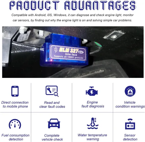Vista 5 de 2 escáneres de diagnóstico automático de coche ELM327 OBDⅡ, mini herramienta de escaneo Bluetooth profesional OBDII y lector de código, interfaz