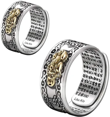 Vista 2 de weiyufang Feng Shui PIXIU - Anillo con amuleto de riqueza y suerte, anillo ajustable para atraer la fortuna, la suerte, el juego y la riqueza