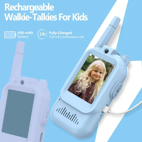 Vista 3 de Walkie Talkies de Video para Niños, Walkie Talkies Recargables para Niños Paquete de 2, Juguetes de Interior y Exterior para Juegos Fiestas