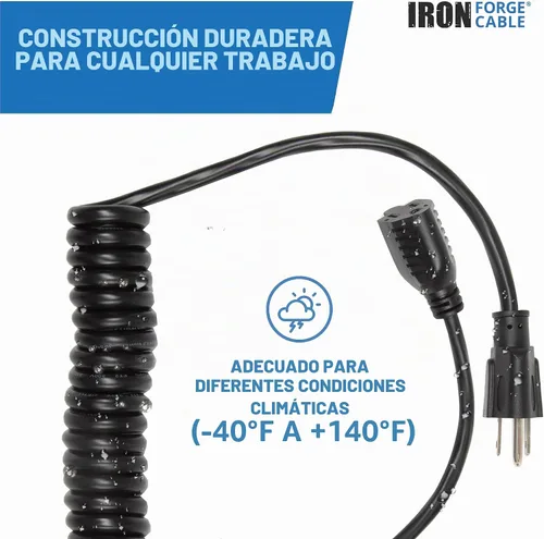 Vista 5 de Iron Forge Cable Cable de extensión en espiral negro calibre 16, 5 pies - 3