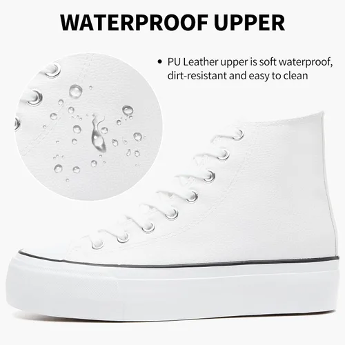 Vista 3 de Zapatillas de deporte de plataforma de cuero PU para mujer, zapatos de tenis blancos para mujer