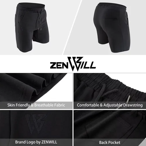 Vista 5 de ZENWILL Pantalones cortos de gimnasio para hombre, pantalones cortos de entrenamiento atléticos para fisicoculturismo con bolsillos