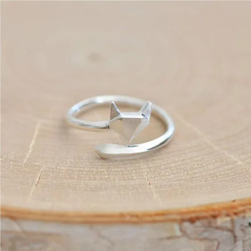 Vista 5 de Anillo de pulgar para mujer de plata de ley 925 con forma de zorro bonito anillo ajustable abierto talla 7 a 9 de EE UU Plata de ley plata de ley
