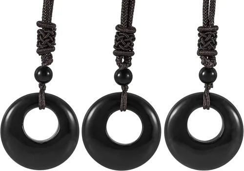 Vista 5 de SUNYIK 4 collares con colgante de cristal de la suerte para mujeres y hombres, piedra pulida, joyería de amuleto de cristal redondo para unisex