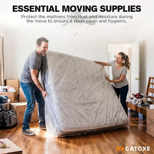 Vista 4 de 2 bolsas de colchón de plástico para almacenamiento en movimiento, funda de colchón impermeable, protector de colchón para suministros de mudanza