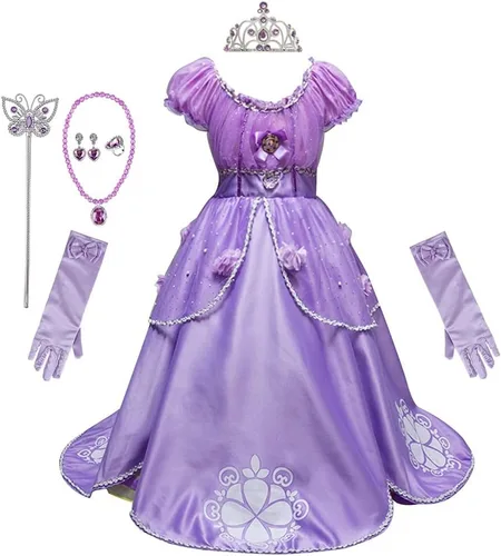 Vista 43 de REXREII Disfraz de princesa Sofía para niñas, disfraz de Halloween, Navidad, fiesta, cumpleaños, noche, vestido de baile con accesorios