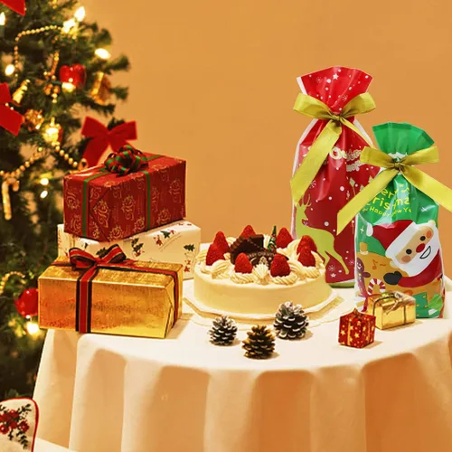 Vista 6 de GP Life - 50 bolsas de Navidad con cordón, bolsas de dulces de Navidad, bolsas de dulces para regalos de fiesta de Navidad