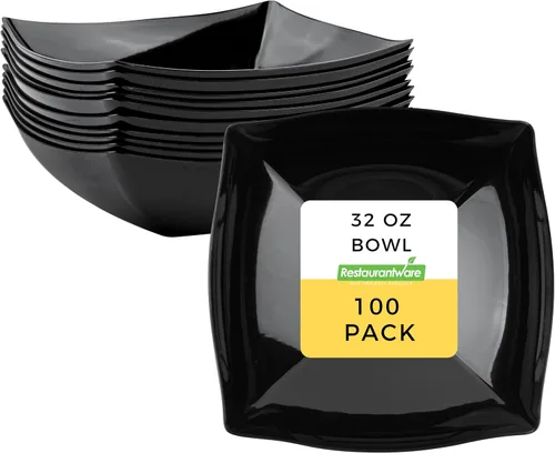 Vista 17 de Restaurantware Moderna - Cuencos de plástico de lujo de 8 onzas, 100 cuencos cuadrados desechables para ensaladas, duraderos y resistentes