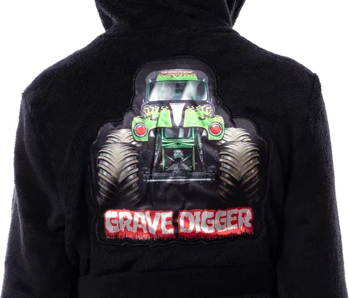 Vista 4 de INTIMO Monster Jam Toy Trucks - Bata de baño con capucha para niños, Negro