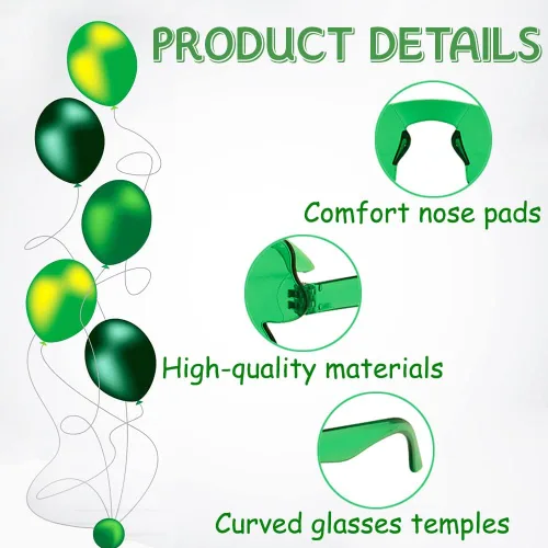 Vista 4 de BOLZRA 8 diademas y lentes de sol de trébol para el día de San Patricio, accesorios para lentes de trébol para el día de San Patricio, suministros