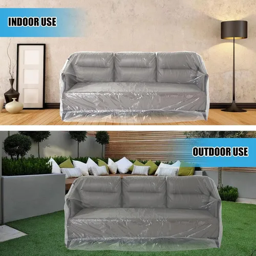 Vista 5 de Funda de plástico para sofá de 3 plazas para mudanza y almacenamiento Se adapta a sofás de 3 plazas de hasta 96 × 42 × 65 pulgadas, ideal