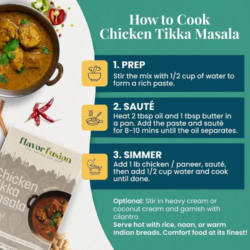 Vista 4 de Flavor Fusion Favoritos tradicionales con ingredientes naturales: pollo Tikka Masala, palak Paneer y pollo picante a la pimienta para una cocina