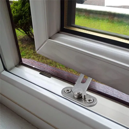 Vista 3 de Restrictor de ventana UPVC para bebés y niños de seguridad de acero inoxidable resistente para ventana, 1 pieza de lado izquierdo