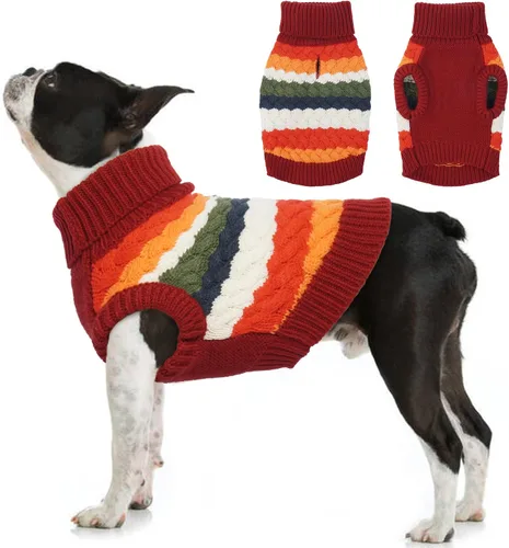 Vista 14 de Kuoser Suéter para perro, suéteres de Navidad para perros extra pequeños, suéter suave y cálido para perros, chaleco de punto trenzado colorido