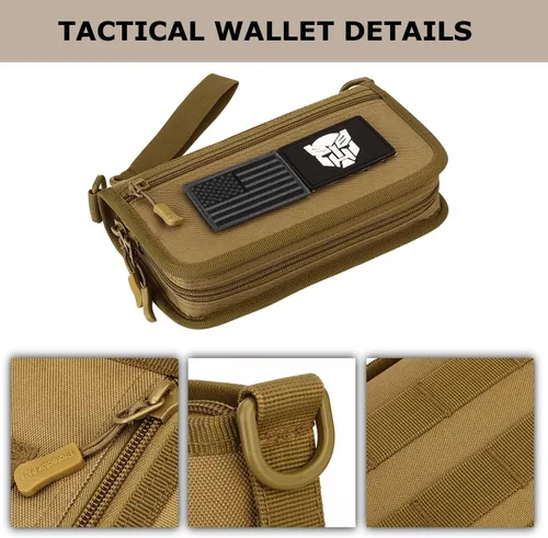 Vista 7 de SunForMorning Cartera táctica para tarjetas de identificación, cartera militar con bolsillo para monedas (1 parche incluido), Negro -, Cartera