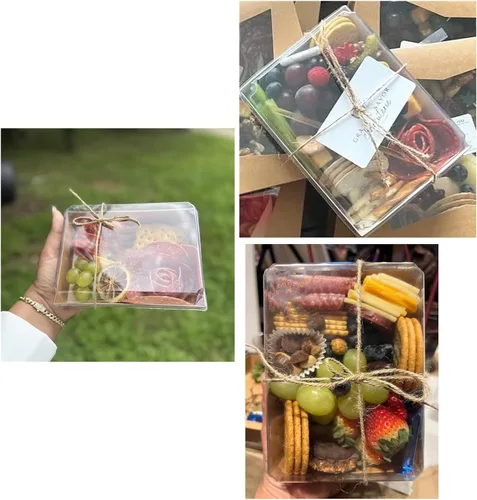Vista 9 de Paquete de 40 cajas de papel para embutidos con tapas transparentes, 7 x 5 pulgadas, contenedor desechable marrón para panadería, cajas para llevar