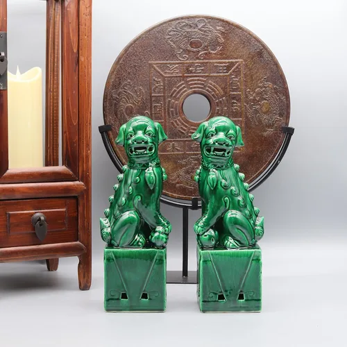 Vista 3 de Eastern tide Par de perros Foo, Perros Fu, perros Buda, Leones guardianes chinos, escultura de cerámica, decoración del hogar
