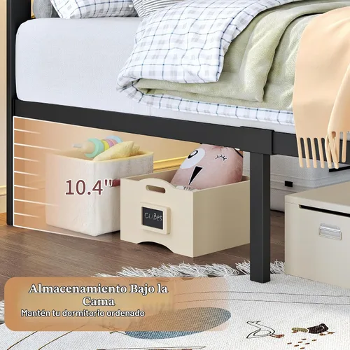 Vista 5 de DynJest Marco de cama de metal tamaño individual con luces LED, cabecera con almacenamiento y estación de carga, moderna cama de plataforma